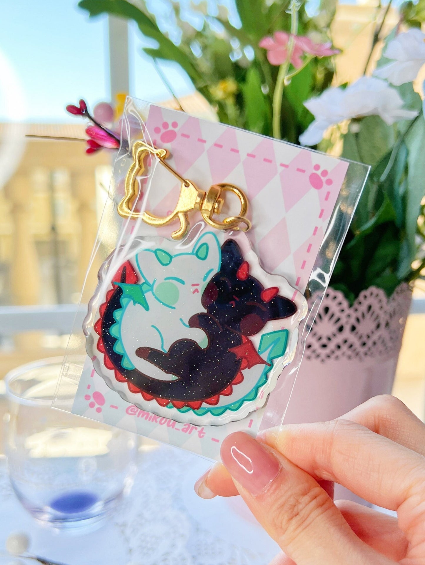 Cute Dragon Cat Epoxy Acrylic Keychain/Charm | Mikou Original Art