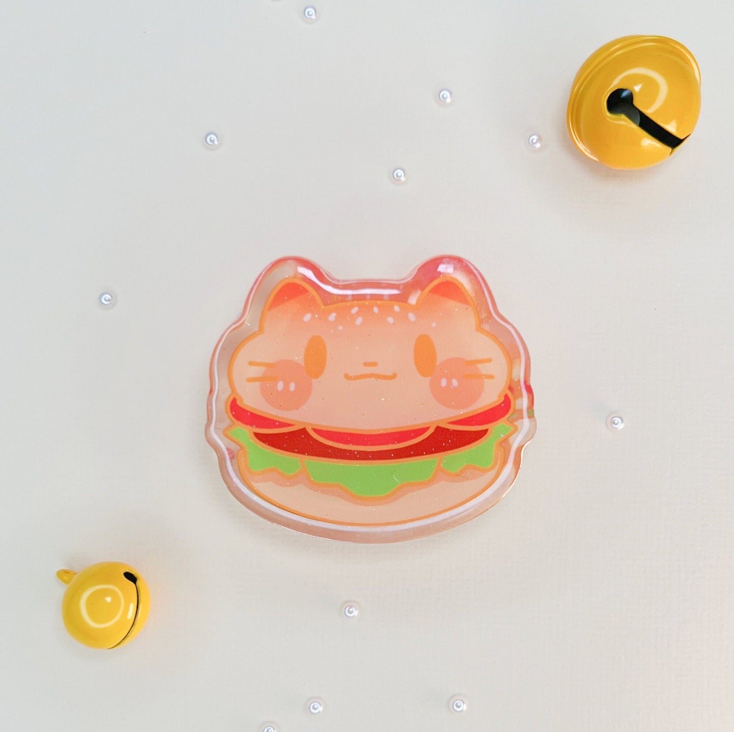 Cute Burger Cat Epoxy Acrylic Clips | Mikou Original Art