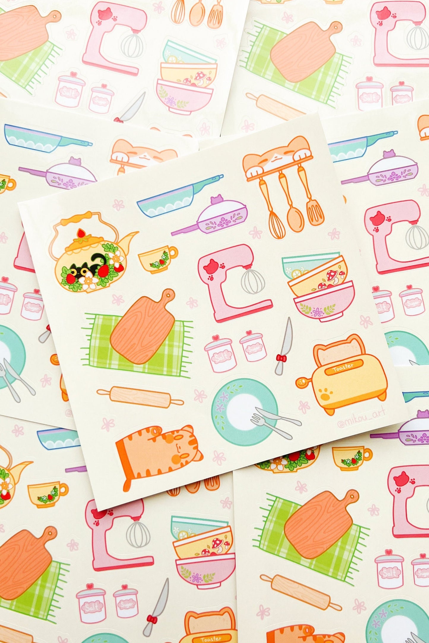 Sticker Sheet | Cat Element Kitchen Collage | 5.5x5.5 inch | Waterproof, and Fade-Resistant | Gift for Cat Lovers | Mikou Original Art