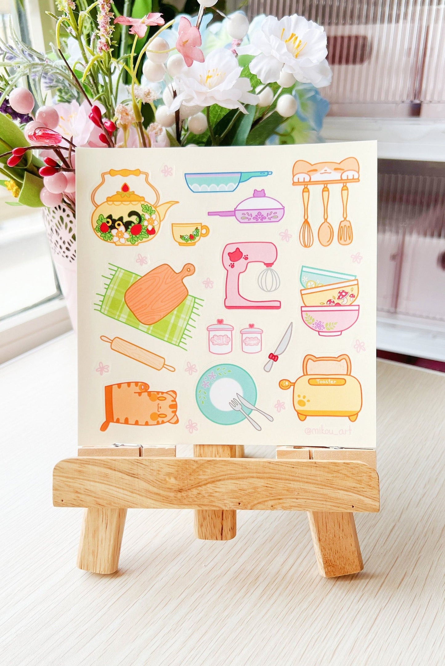 Sticker Sheet | Cat Element Kitchen Collage | 5.5x5.5 inch | Waterproof, and Fade-Resistant | Gift for Cat Lovers | Mikou Original Art