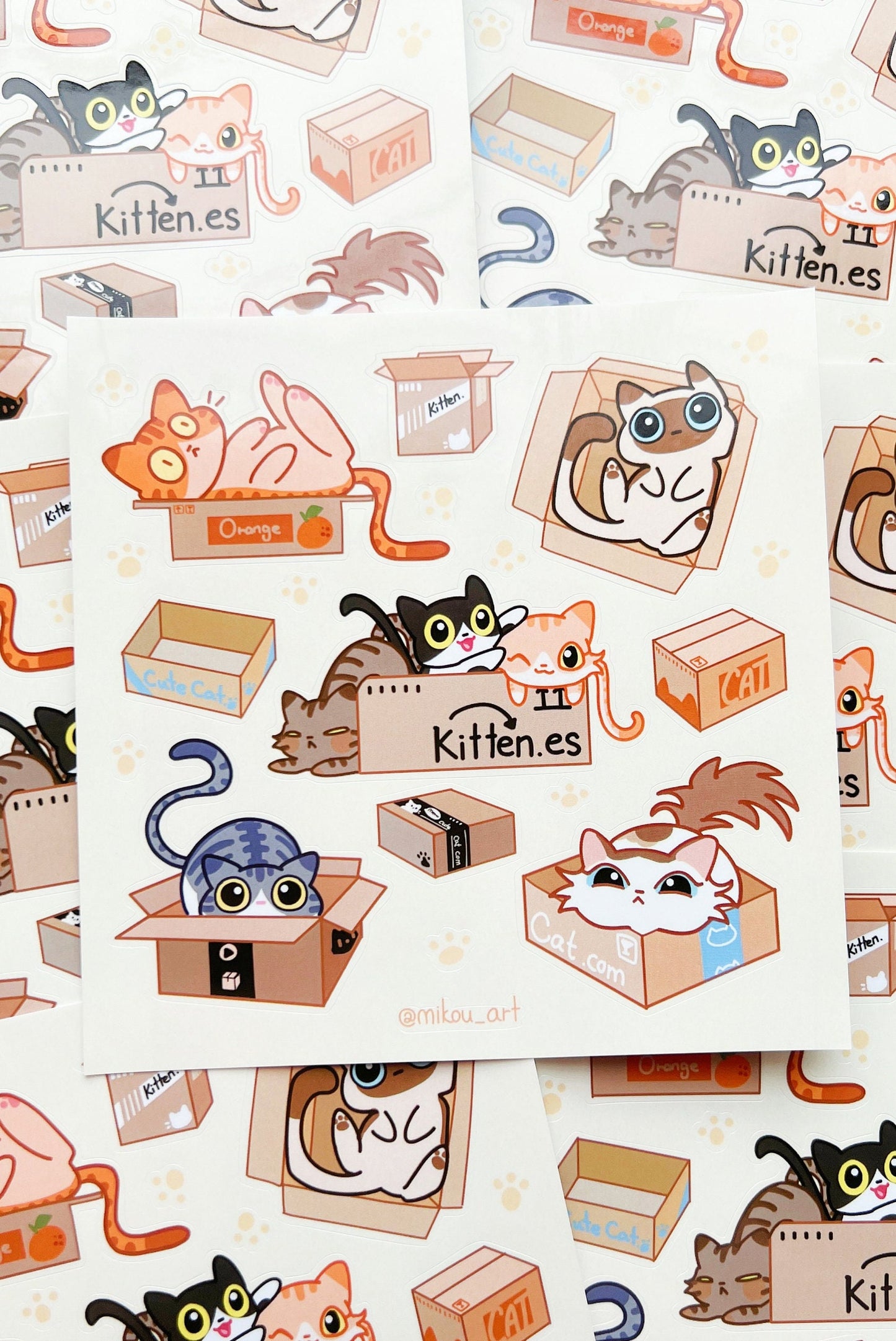 Sticker Sheet | Cats in the Box Collage | 5.5x5.5 inch | Waterproof, and Fade-Resistant | Gift for Cat Lovers | Mikou Original Art