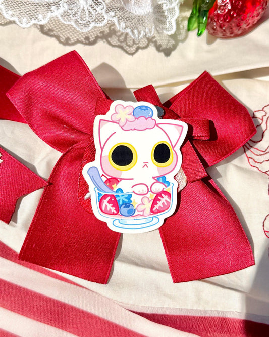 Strawberry Cat Parfait Vinyl Sticker | Kitty Dessert Sticker | 3 inch | Waterproof & Fade-Resistant