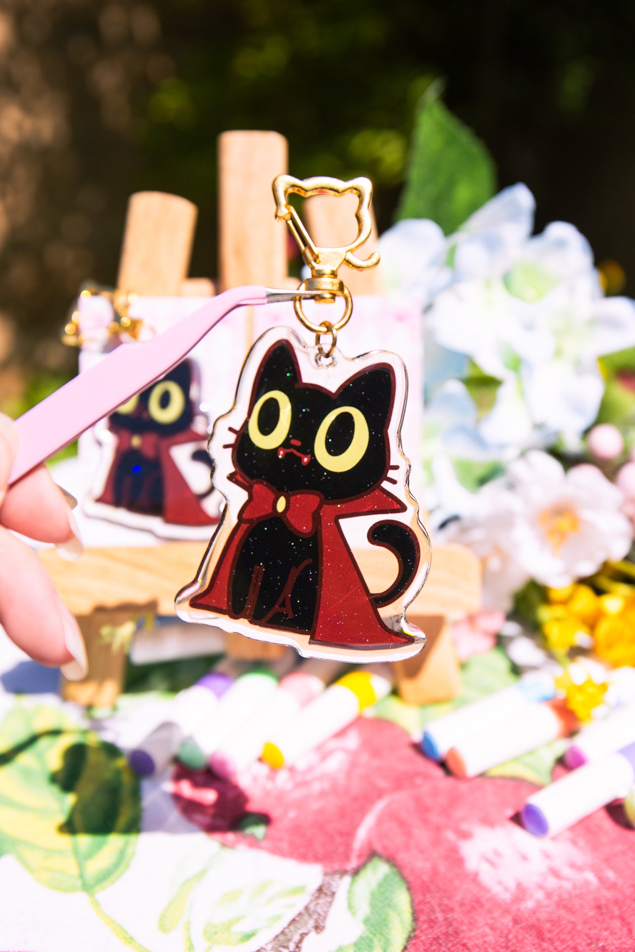 Spooky Vampire Cat Epoxy Acrylic Keychain/Charm | Mikou Original Art