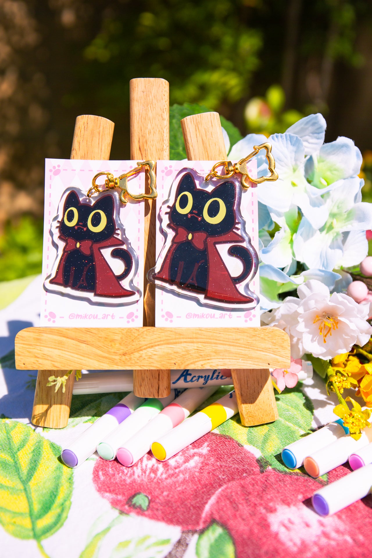 Spooky Vampire Cat Epoxy Acrylic Keychain/Charm | Mikou Original Art