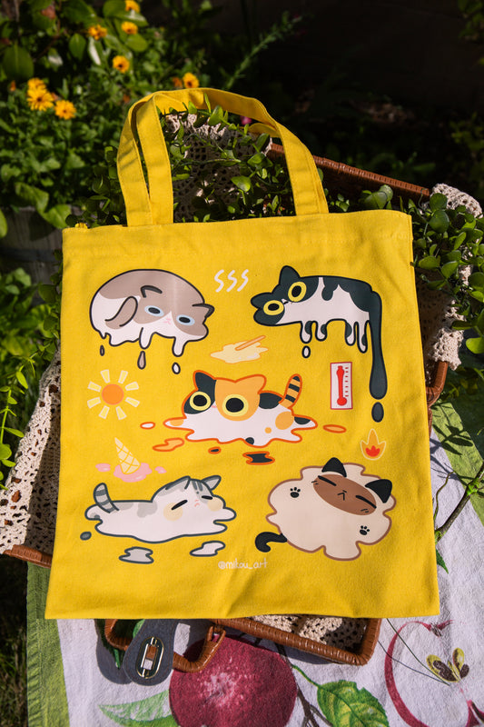 Melting Cats Cotton Tote Bag | Inner Pocket + Zipper | 100% Cotton | Gift for Cat Lovers | Handmade, Durable and Functional