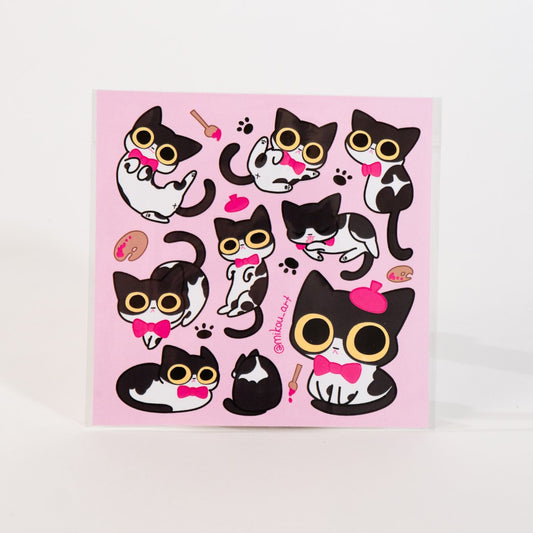 Sticker Sheet | Tuxedo Cat "Mayer" Collage | 5.5x5.5 inch | Waterproof & Fade-Resistant | Gift for Cat Lovers | Mikou Original Art