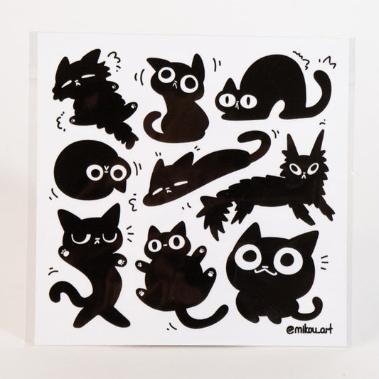 Sticker Sheet | Black Cat Meme Collage | 5.5x5.5 inch | Waterproof, and Fade-Resistant | Gift for Cat Lovers | Mikou Original Art