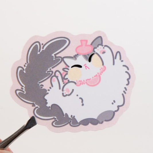  a cat character sticker with a light pink background