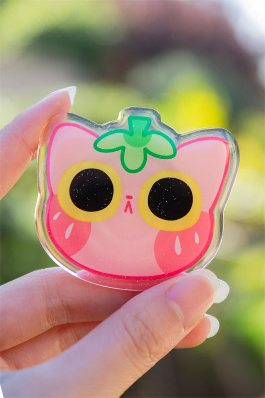 Strawberry Kitty Epoxy Acrylic Phone Grips/Holder | "That's My Cat" Serie | MikouArt