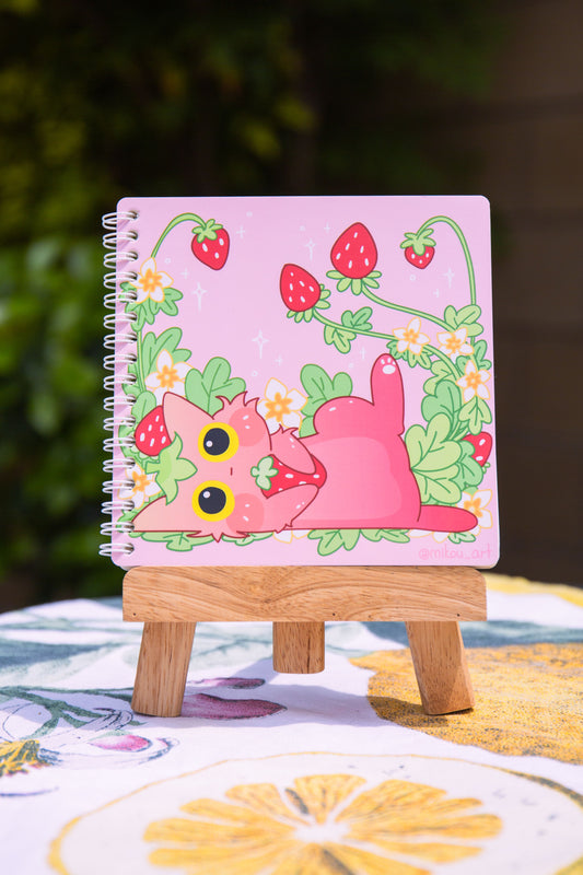 Cute Reusable Sticker Book | Laying Forever Strawberry Cat | 6x6 | Double Sided | 40 Pages | Glowing Patterm | Mikou Original Art