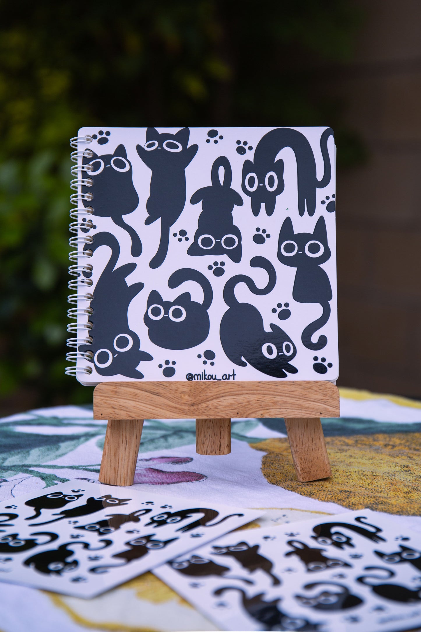 Reusable Sticker Book | Black Inky Cat | 6x6 | Double Sided | 40 Pages | Glowing Patterm | Mikou Original Art