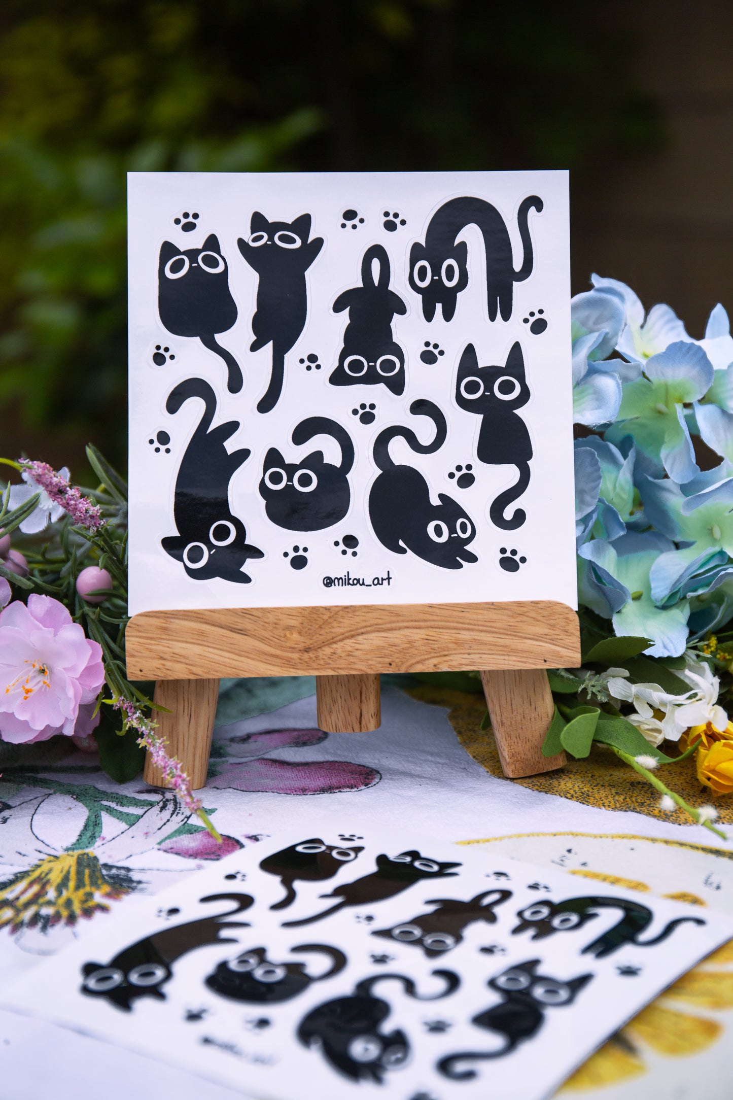 Sticker Sheet | Black Inky Cat Collage | 5.5x5.5 inch | Waterproof & Fade-Resistant | Gift for Cat Lovers | Mikou Original Art