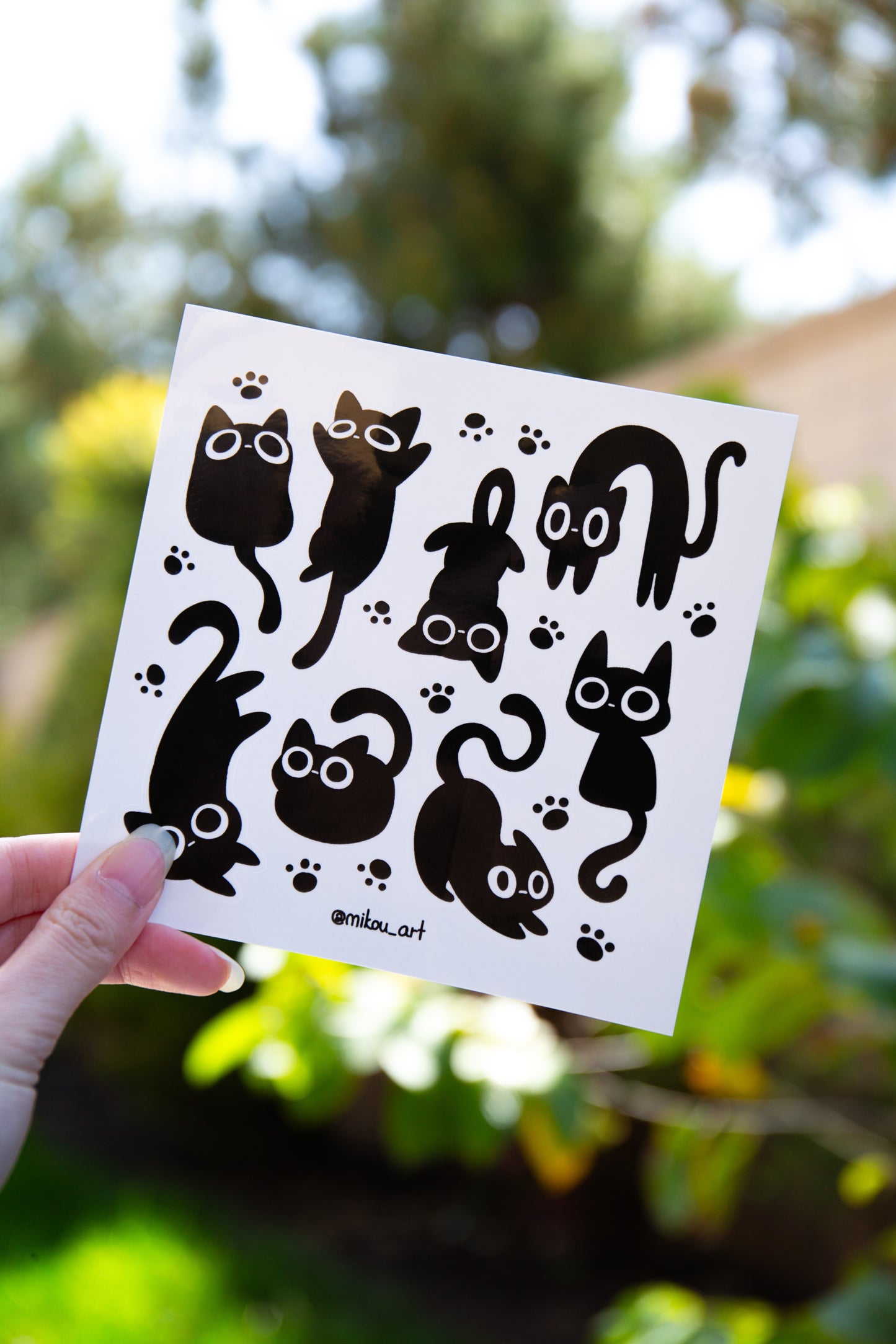 Sticker Sheet | Black Inky Cat Collage | 5.5x5.5 inch | Waterproof & Fade-Resistant | Gift for Cat Lovers | Mikou Original Art