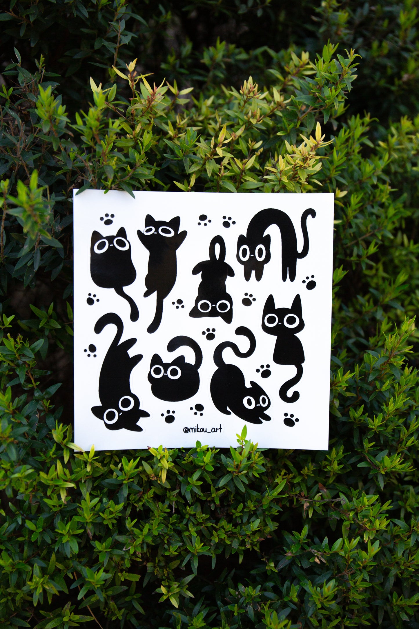 Sticker Sheet | Black Inky Cat Collage | 5.5x5.5 inch | Waterproof & Fade-Resistant | Gift for Cat Lovers | Mikou Original Art