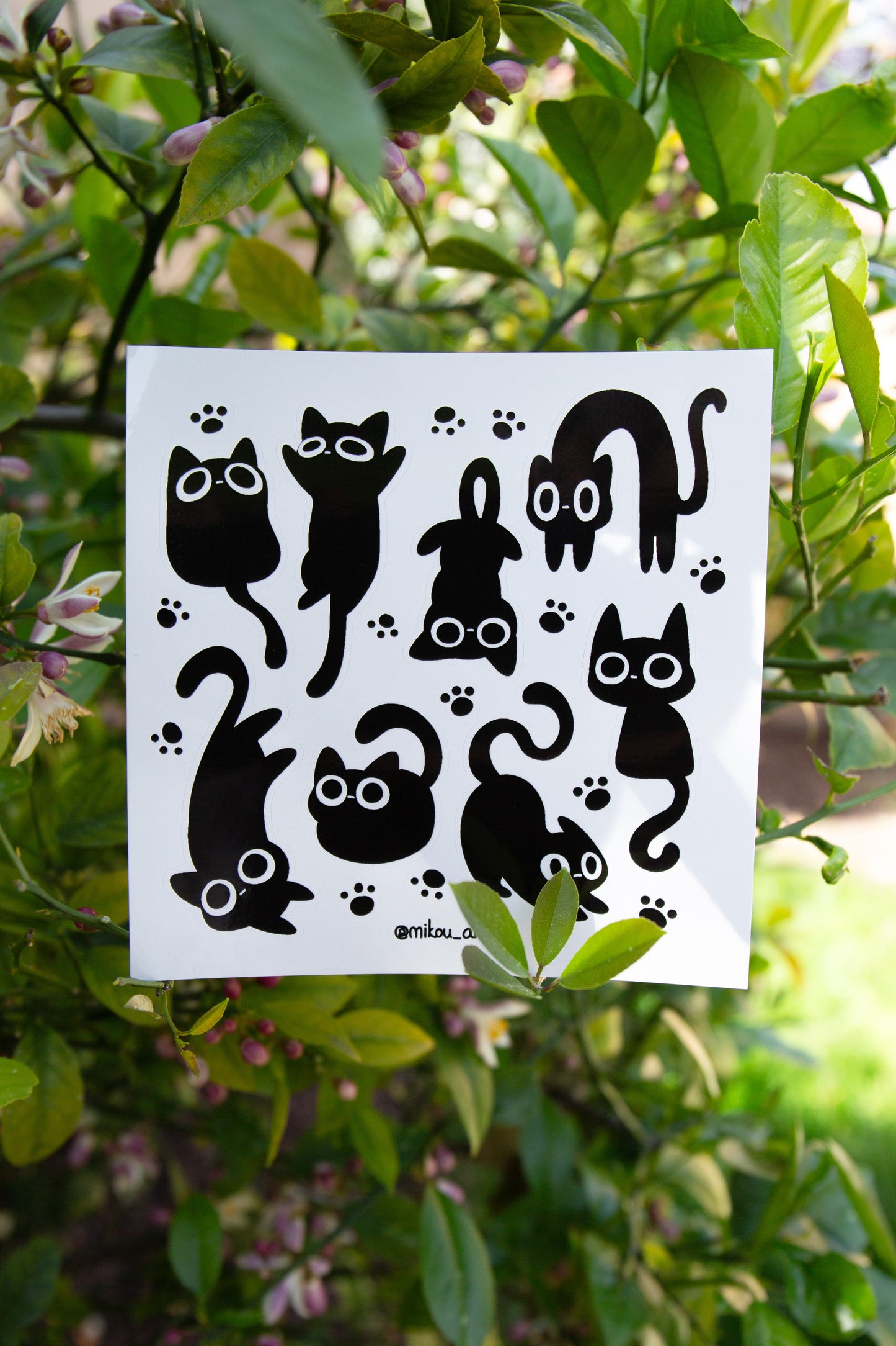 Sticker Sheet | Black Inky Cat Collage | 5.5x5.5 inch | Waterproof & Fade-Resistant | Gift for Cat Lovers | Mikou Original Art