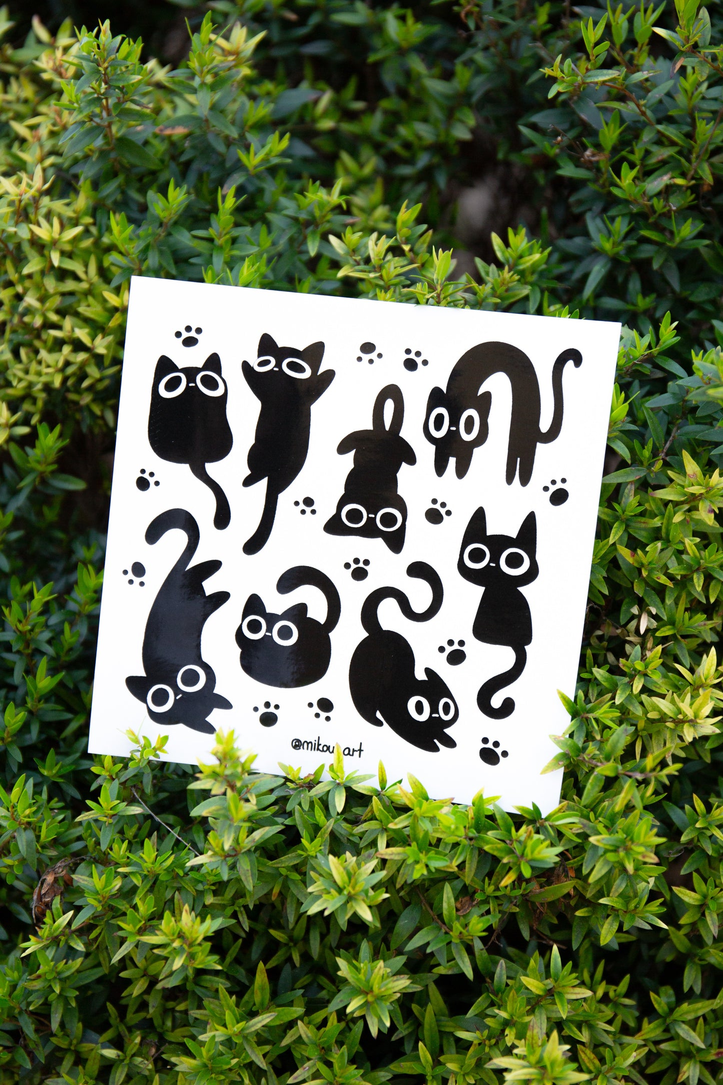 Sticker Sheet | Black Inky Cat Collage | 5.5x5.5 inch | Waterproof & Fade-Resistant | Gift for Cat Lovers | Mikou Original Art