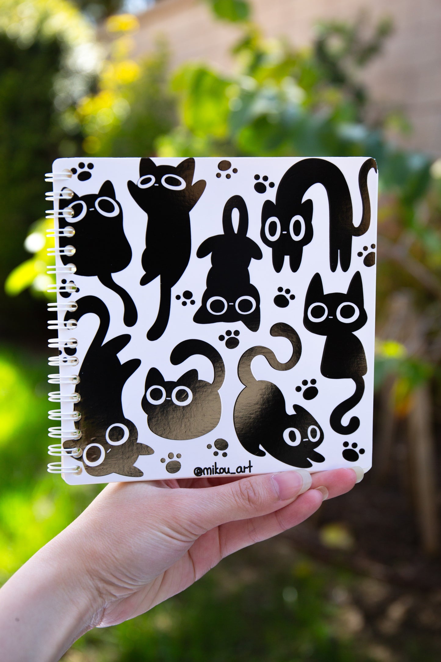 Reusable Sticker Book | Black Inky Cat | 6x6 | Double Sided | 40 Pages | Glowing Patterm | Mikou Original Art