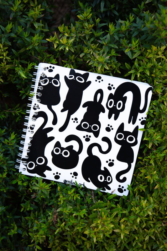 Reusable Sticker Book | Black Inky Cat | 6x6 | Double Sided | 40 Pages | Glowing Patterm | Mikou Original Art