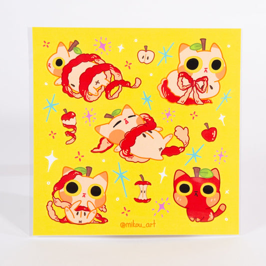 Sticker Sheet | Apple Cat Collage | 5.5x5.5 inch | Waterproof & Fade-Resistant | Gift for Cat Lovers | Mikou Original Art