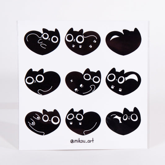 Sticker Sheet | Heart shape liquid cat | 5.5x5.5 inch | Gift for Cat Lovers | Mikou Original Art