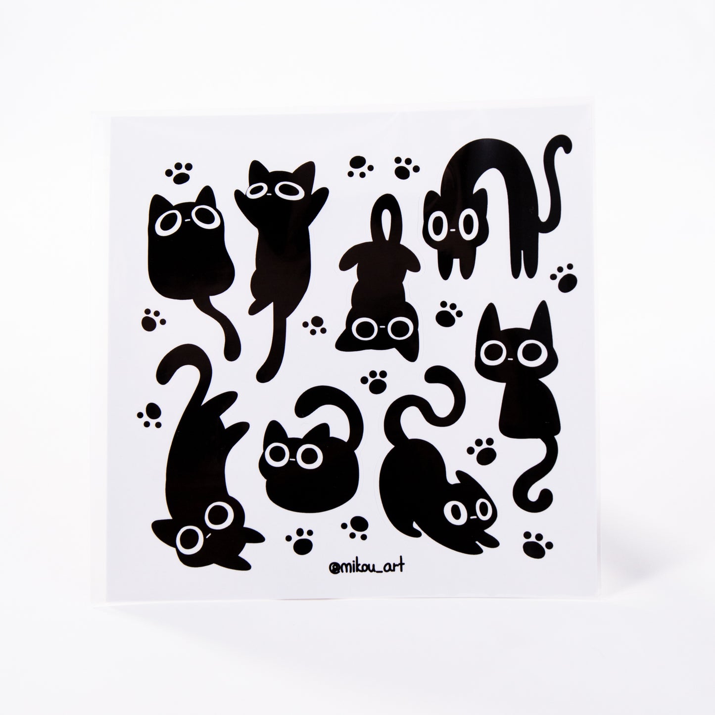 Sticker Sheet | Black Inky Cat Collage | 5.5x5.5 inch | Waterproof & Fade-Resistant | Gift for Cat Lovers | Mikou Original Art