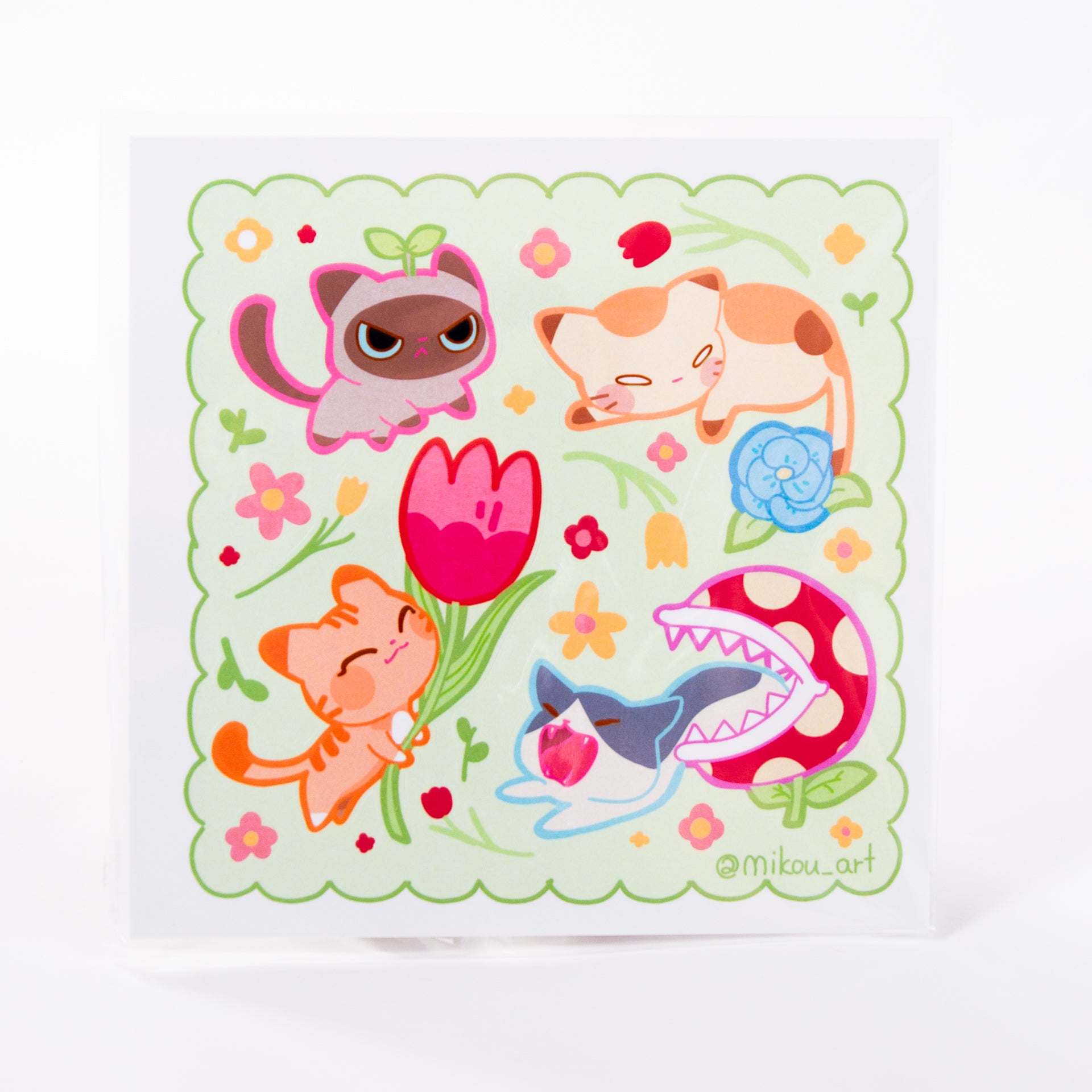Spring Cat Stickers Whimsical Spring Cat Collage Vinyl Sticker Sheet | 5.5x5.5 inch | Miko ...