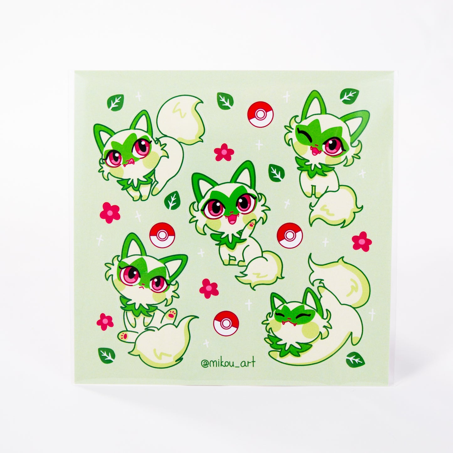 Cute Sprigatito Grass Cat Collage Vinyl Sticker Sheet | 5.5x5.5 inch |Fan Art Pokemon Inspired