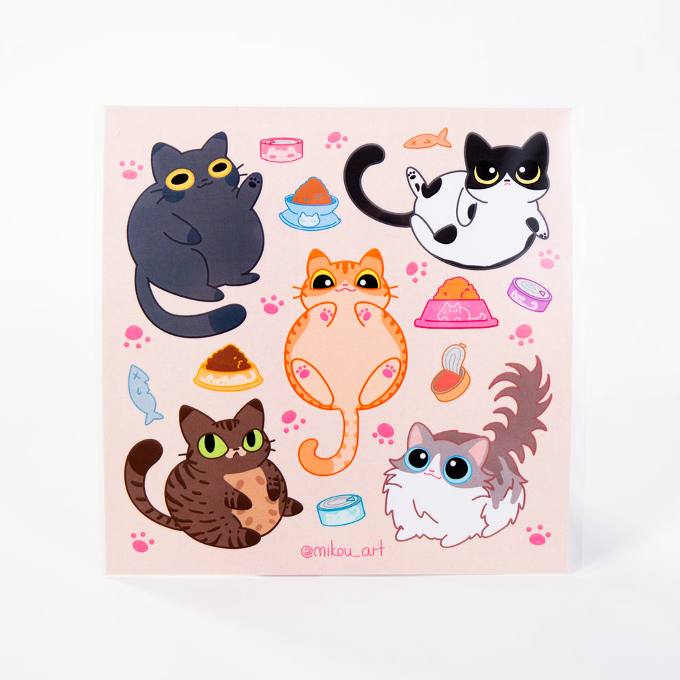 Sticker Sheet | Ballon Cats Collage | 5.5x5.5 inch | Mikou Original Ar ...