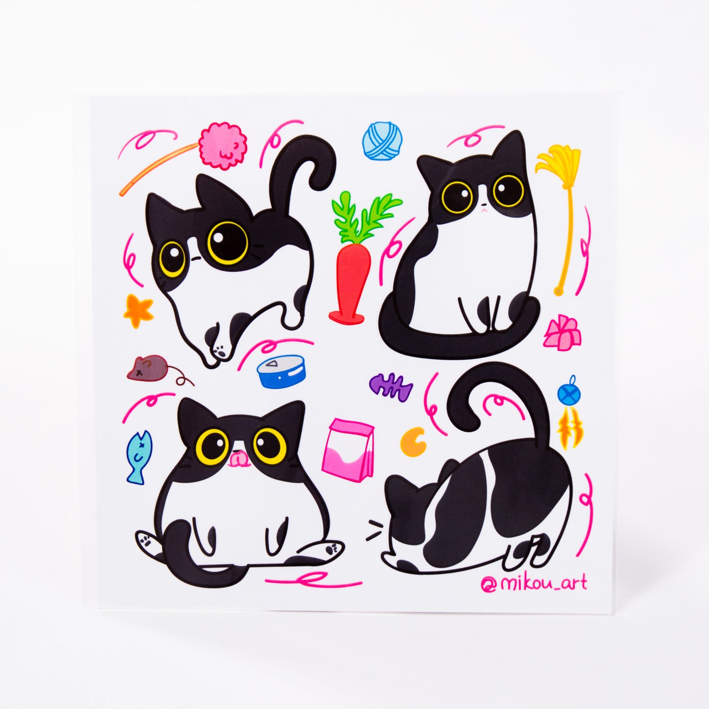 Chubby Cow Cat Collage Vinyl Sticker Sheet | 5.5x5.5 inch | Mikou Original Art