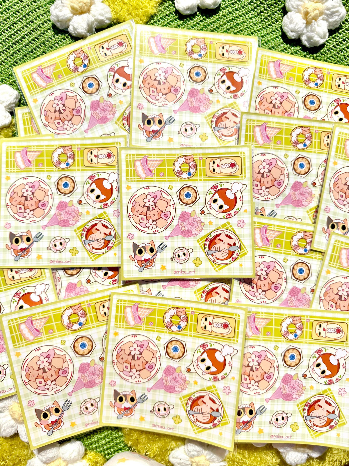 Cat Tea Party Stickers | Waterproof Vinyl Sheet (14x14cm)