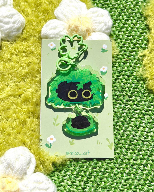 Forest Black Cat Connection Keychain | Cute Woodland Kitty Acrylic Keychain | Double Charm Cat Keychain