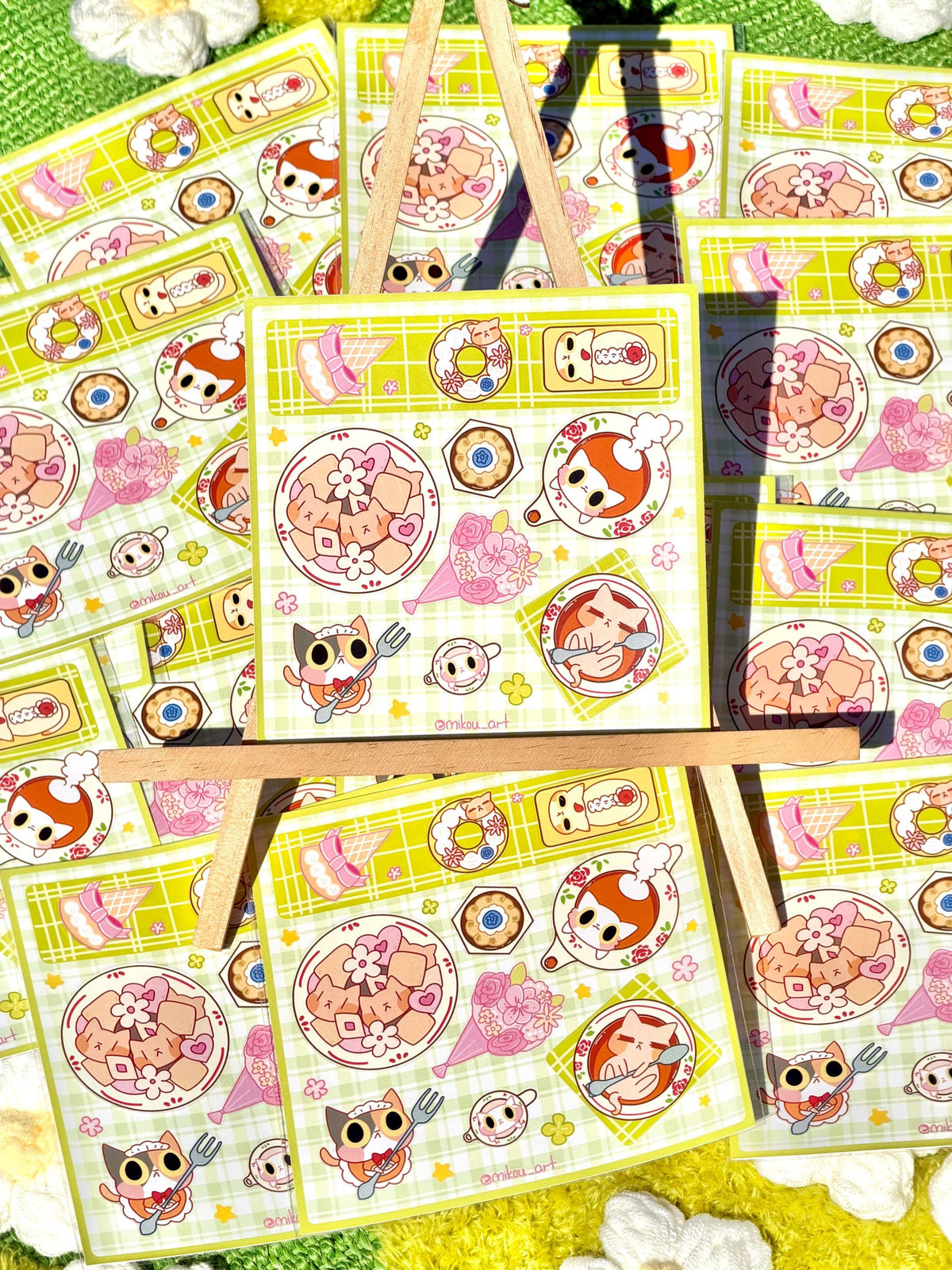 Cat Tea Party Stickers | Waterproof Vinyl Sheet (14x14cm)