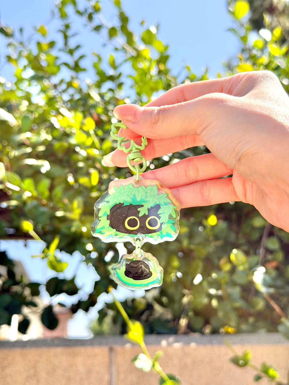 Forest Black Cat Connection Keychain | Cute Woodland Kitty Acrylic Keychain | Double Charm Cat Keychain