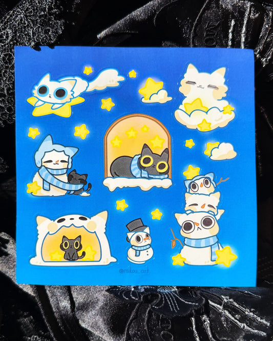 Sticker Sheet | Winter Night with Cat star