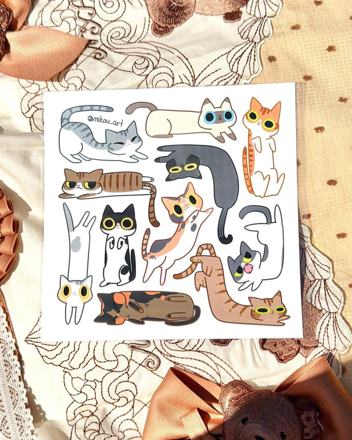 Catris Sticker Sheet | Cute Cat Block Puzzle Vinyl Stickers | Waterproof Vinyl Sheet (14x14cm)