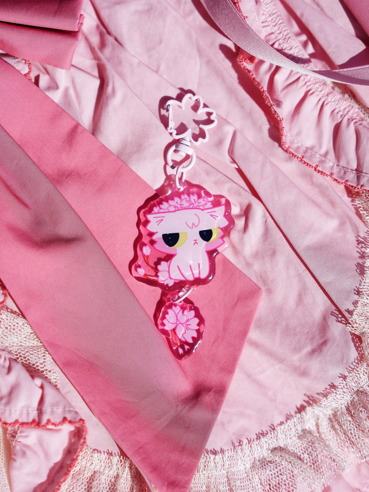 Sakura Cat Connection Keychain | Cherry Blossom Kitty | Double Charm