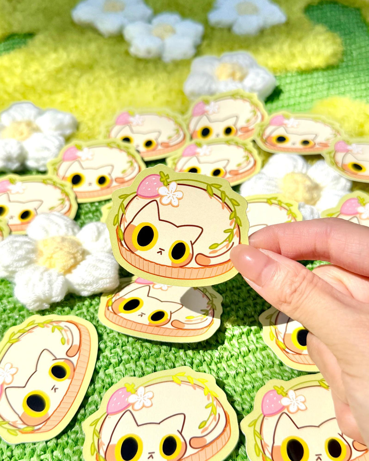 Cat Fruit Tart Vinyl Sticker | Kitty Dessert Sticker | 3 inch | Waterproof & Fade-Resistant