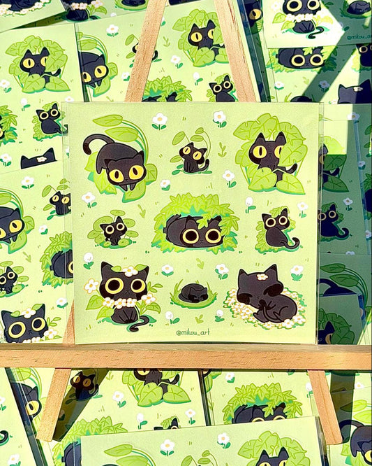 Black Cat Forest Sticker Sheet | Waterproof Vinyl Sheet (14x14cm)