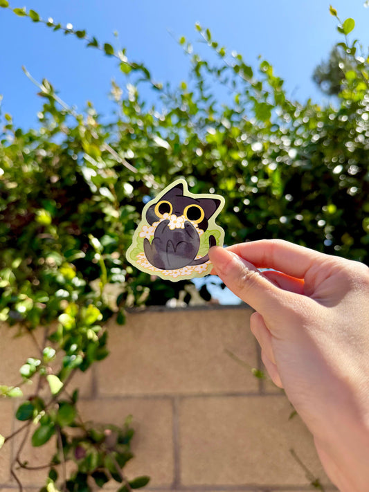 Black Cat and Flowers Vinyl Sticker | Floral Kitty Sticker  | 3 inch | Waterproof & Fade-Resistant