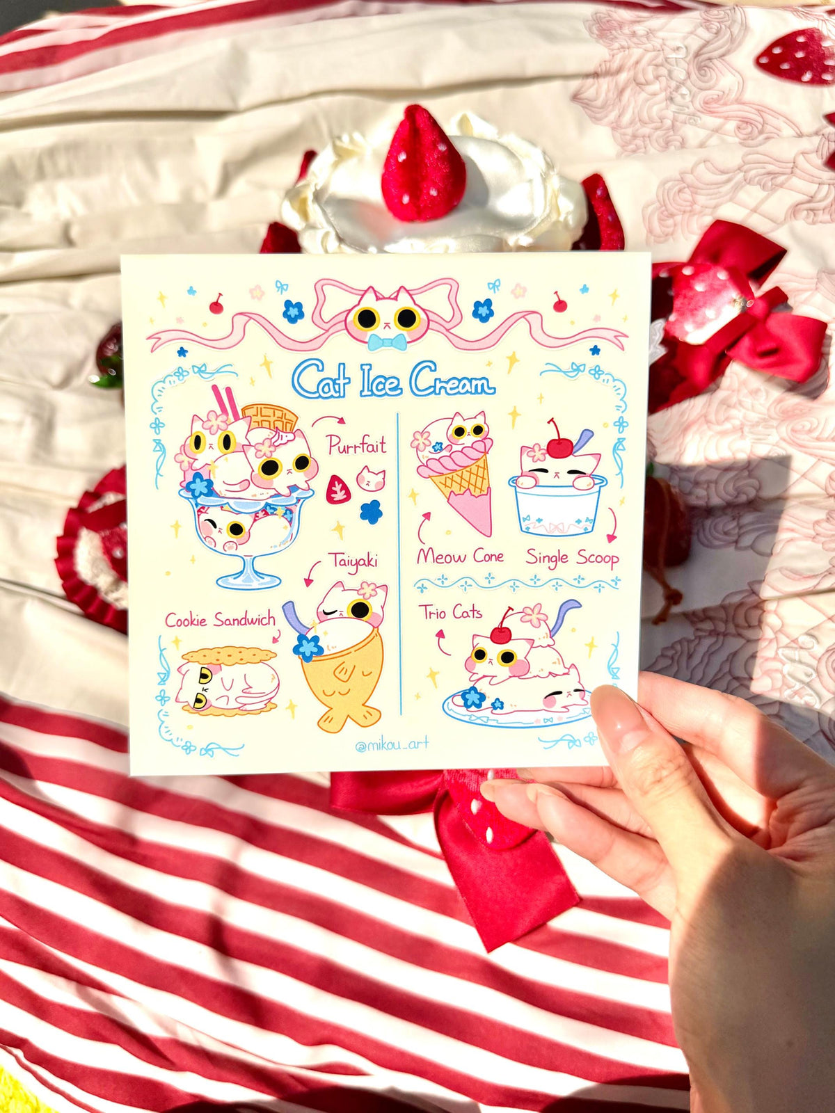 Cat Ice Cream Shop Sticker Sheet | Sweet Kitty | Waterproof Vinyl Sheet (14x14cm)
