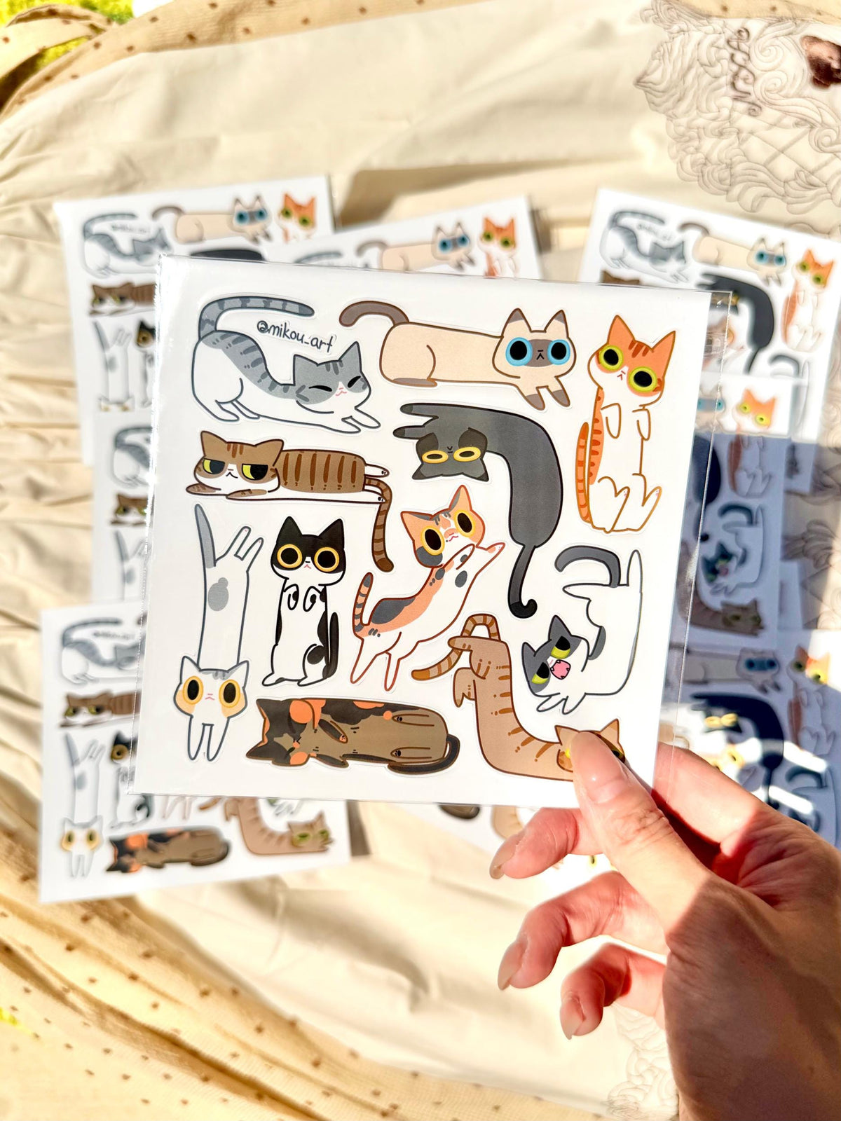 Catris Sticker Sheet | Cute Cat Block Puzzle Vinyl Stickers | Waterproof Vinyl Sheet (14x14cm)
