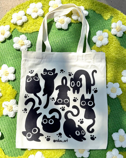 Liquid Black Cat Tote Bag | Black Kitty Shoulder Bag with Inner Pocket