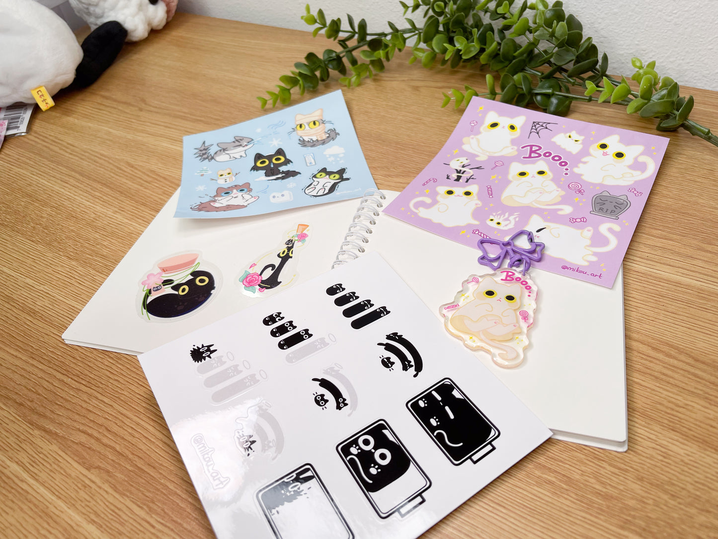 Sticker Sheet | Spooky Ghost Cat Collage | 5.5x5.5 inch | Waterproof & Fade-Resistant | Gift for Cat Lovers | Mikou Original Art