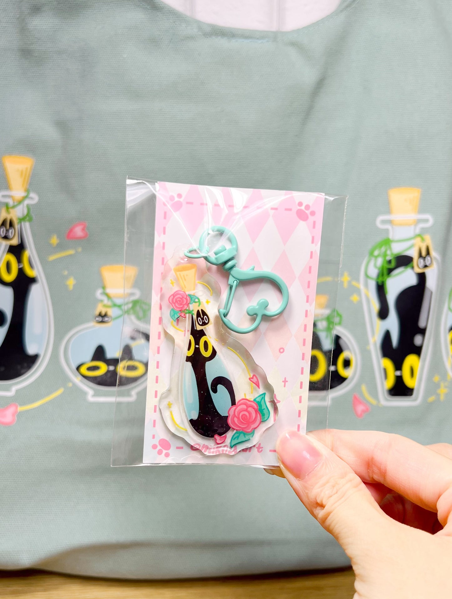 Black Cat Potion Epoxy Acrylic Keychain/Charm | Mikou Original Art