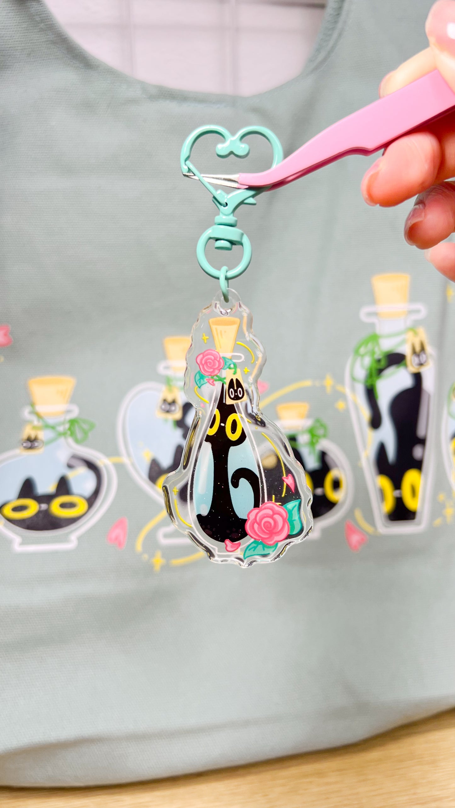 Black Cat Potion Epoxy Acrylic Keychain/Charm | Mikou Original Art