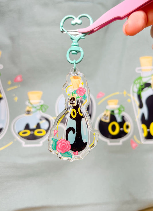 Black Cat Potion Epoxy Acrylic Keychain/Charm | Mikou Original Art