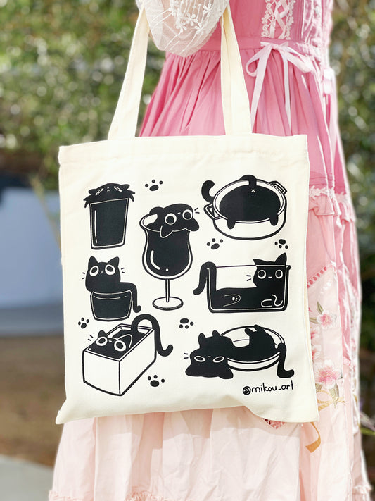 Full of Liquid Cats Cotton Tote Bag Ver 2| 100% Cotton | Gift for Cat Lovers | Handmade, Durable and Functional | Mikou Original Art