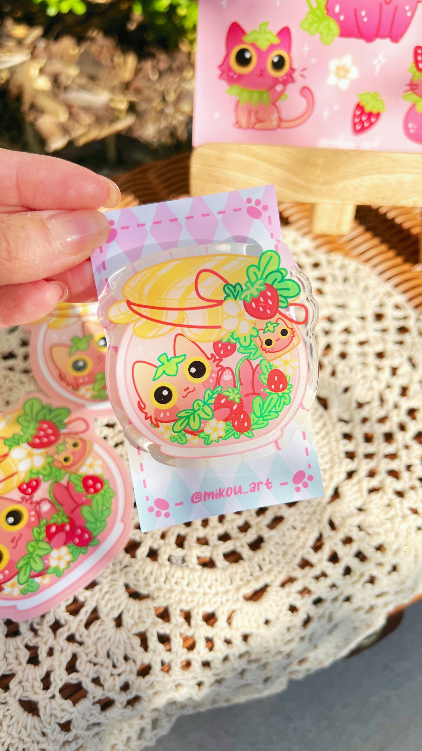 Strawberry Cat Jam Epoxy Acrylic Phone Grips/Holder | Mikou Original Art