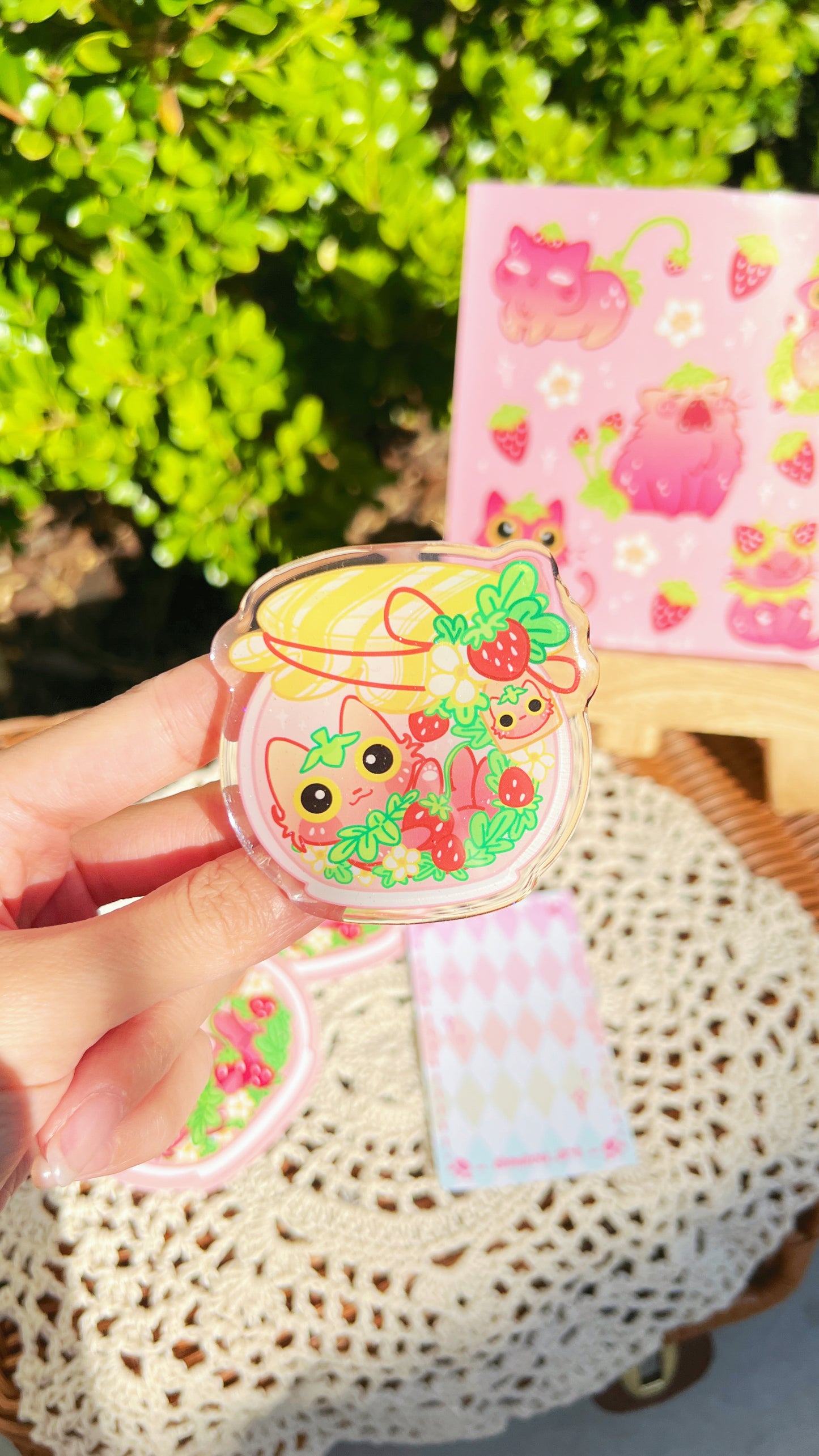 Strawberry Cat Jam Epoxy Acrylic Phone Grips/Holder | Mikou Original Art