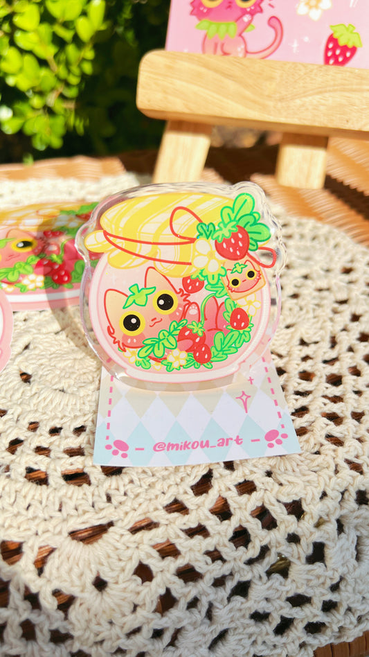 Strawberry Cat Jam Epoxy Acrylic Phone Grips/Holder | Mikou Original Art